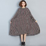 2018 Spring Autumn Women Plus Size Dress Round Neck Chiffon Full Sleeve Maxi Long Dress Casual Loose Geometric Print Large Dress