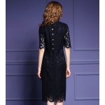 2018 Summer Embroidery Womens Dresses Half Sleeve Dark Green Lace Dress Elegant Ladies Office Business Bodycon mom Party Dresses