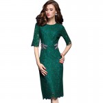 2018 Summer Embroidery Womens Dresses Half Sleeve Dark Green Lace Dress Elegant Ladies Office Business Bodycon mom Party Dresses