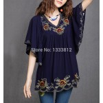 2018 Women Cotton Tops Blouse Tunic Vestidos Vintage Mexican Ethnic Floral Embroidery Mini Dresses Loose Casual Boho Dress