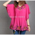 2018 Women Cotton Tops Blouse Tunic Vestidos Vintage Mexican Ethnic Floral Embroidery Mini Dresses Loose Casual Boho Dress