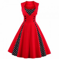 2018 Women Dress Summer Robe Vintage Dress Sleeveless Slim Rockabilly Dot Swing Summer female Dresses Elegant Tunic Vestido 