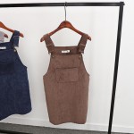 2018 Women Harajuku Spring Korea College Wind Restoring Ancient Ways Corduroy Suspenders Big Pocket Straight Vest Dresses
