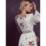 2018 flower embroidery long dress free cotton v-neck long sleeve white boho dress people bandage sexy loose dress bohemian dress
