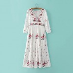 2018 flower embroidery long dress free cotton v-neck long sleeve white boho dress people bandage sexy loose dress bohemian dress