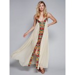 2018 free ship women's boho long dress people floral embroidery strapless dress V-neck sexy backless beach dress holiday dresses