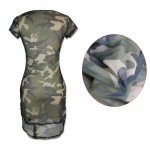 2018 new arrival sexy fashion Camouflage net yarn sexy dress perspective short-sleeved high fork novel designned cool SC1613