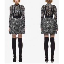 2018 new arrive autumn patchwork black lace dress  S/M/L