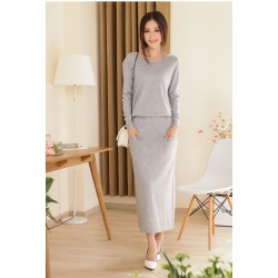 2018 new spring and autumn female o-neck cashmere sweater one-piece dress casual solid sheath women dress Free Shipping TWA100