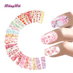 24 Sheets Nail Sticker Flower Water Decals Transfer Foil Rose Peony Sakura Floral Design Nail Wrap For Valentine's Day Nails Art
