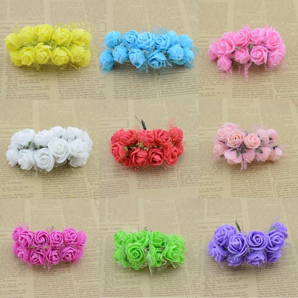 2.5CM Diameter(12pcs/lot)head Multicolor PE Rose Foam Mini artificial silk Flowers Bouquet Solid Color/wedding decoration
