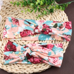 2PCS/Set of Sweet Mama Kids Bohemia Elastic Stamp Bow Hairband Turban Rabbit Knot Headband Hair Band Accessories