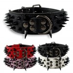 2inch Wide Cool Sharp Spiked Studded Leather Dog Collars 15-24" For Medium Large Breeds Pitbull Mastiff Boxer Bully 4 Sizes
