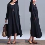 3311 Vintage Dress Folk Style Cotton Linen Solid Color Maxi Dress Plus Size Long-sleeved O-neck Dress Spring Dress Vestidos 2017