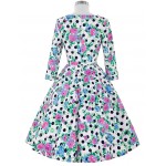 3/4 Long Sleeve Short Dress 50s Polka Dots Floral Print Rockabilly Vestido Retro Vintage Party Picnic Big Swing Tea Dresses 2016