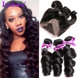 360 Lace Frontal With Bundle 7A Loose Wave Lace Frontal Closure With Bundles Peruvian Virgin Hair 3 Bundles With Frontal Closure