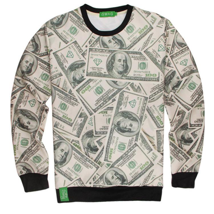 3d dollar dollar bill sweatshirts longsleeved men spoof hoodies pullovers