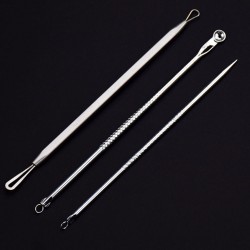 3pcs Silver Blackhead Comedone Extractor Acne Tool Blemish Extractor Pimple Remover Cosmetic Tool Stainless Acne Needles Remove