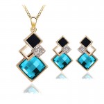 4 colors New Arrival Gold-color Crystal Jewelry Sets Geometry Square  Fashion Jewelry Sets For Women Necklace Earrings Set