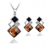 4 colors New Arrival Gold-color Crystal Jewelry Sets Geometry Square  Fashion Jewelry Sets For Women Necklace Earrings Set