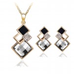 4 colors New Arrival Gold-color Crystal Jewelry Sets Geometry Square  Fashion Jewelry Sets For Women Necklace Earrings Set