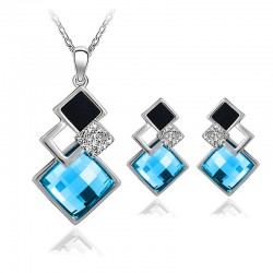 4 colors New Arrival Gold-color Crystal Jewelry Sets Geometry Square  Fashion Jewelry Sets For Women Necklace Earrings Set