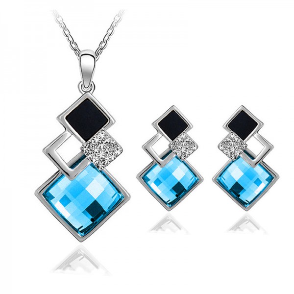 4 colors New Arrival Gold-color Crystal Jewelry Sets Geometry Square  Fashion Jewelry Sets For Women Necklace Earrings Set