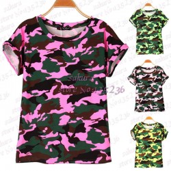 4 colors Women Camouflage T-shirts Bat sleeve t shirts Stretch Cotton tees Modal tops Personalized  Plus size S/M
