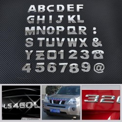 40pcs/set DIY Chrome ABS Alphabet letter Number Symbol Emblem Badge Decals sticker For Mercedes Audi Nissan VW Ford Toyota Honda