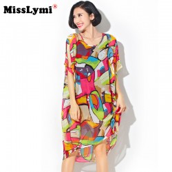 4XL 5XL 6XL Plus Size Women Chiffon Dress 2016 Summer Fashion Bohemian Style Abstract Printed Loose Casual Midi Long Beach Dress