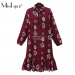 4XL 5XL Plus Size Women Boho Dress 2017 Spring Summer Fashion Bow Collar Print Long Sleeve Loose Cadual Chiffon Ruffles Dresses