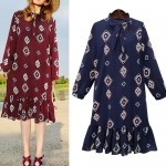 4XL 5XL Plus Size Women Boho Dress 2017 Spring Summer Fashion Bow Collar Print Long Sleeve Loose Cadual Chiffon Ruffles Dresses