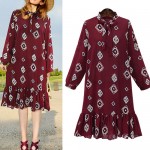 4XL 5XL Plus Size Women Boho Dress 2017 Spring Summer Fashion Bow Collar Print Long Sleeve Loose Cadual Chiffon Ruffles Dresses