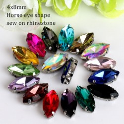 4x8mm 50pcs/lot Opal Horse Eye Crystal glass Sew On Rhinestone with Claw apply to Clothing Decoration