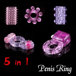 5-in-1 Penis Ring Soft Elastic Hypoallergenic Vibrating Rings Coke Sleeve Waterproof Sex Toys for Men and Women