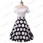 50s 60s Vintage Polka Dot Rockabilly Swing Pin Up Tunic Women Slash Neck Off The Shoulder Summer A-line Dresses A015