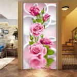 5D Needlework Diy Diamond Painting Cross Stitch Pink Rose Diamond Embroidery Flower Vertical Print round Drill Home Decor LH8s