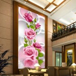 5D Needlework Diy Diamond Painting Cross Stitch Pink Rose Diamond Embroidery Flower Vertical Print round Drill Home Decor LH8s