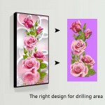 5D Needlework Diy Diamond Painting Cross Stitch Pink Rose Diamond Embroidery Flower Vertical Print round Drill Home Decor LH8s