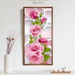 5D Needlework Diy Diamond Painting Cross Stitch Pink Rose Diamond Embroidery Flower Vertical Print round Drill Home Decor LH8s