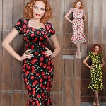5XL plus size elegant vintage dress boycon cherry print floral slim dresses women with belt 2015 fashion new vestidos femininos