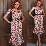 5XL plus size elegant vintage dress boycon cherry print floral slim dresses women with belt 2015 fashion new vestidos femininos