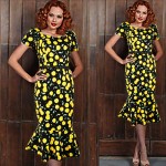 5XL plus size elegant vintage dress boycon cherry print floral slim dresses women with belt 2015 fashion new vestidos femininos