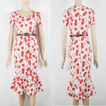 5XL plus size elegant vintage dress boycon cherry print floral slim dresses women with belt 2015 fashion new vestidos femininos