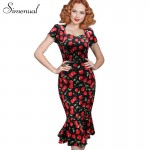 5XL plus size elegant vintage dress boycon cherry print floral slim dresses women with belt 2015 fashion new vestidos femininos