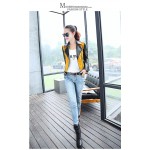 6 sizes PU women leather motorcycle jacket patchwork color spring autumn zippr design women leather jacket coat plus size S-3XL