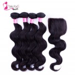 7A Unprocessed Brazilian Virgin Hair Body Wave with Closure Ms Cat 4 bundles with Lace Closure Brazillian Human Hair Queen Hair