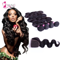 7A Unprocessed Brazilian Virgin Hair Body Wave with Closure Ms Cat 4 bundles with Lace Closure Brazillian Human Hair Queen Hair