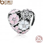925 Silver Jewelry Poetic Blooms, Mixed Enamels & Clear CZ Heart Charms Fit BME Bracelet Accessories for Women PAS283