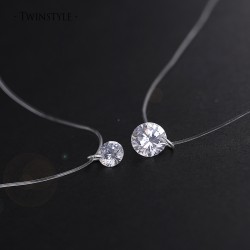 925 Sterling Silver Dazzling Zircon Necklace And Invisible Transparent Fishing Line Simple Pendant 38-40cm Personality Jewelry